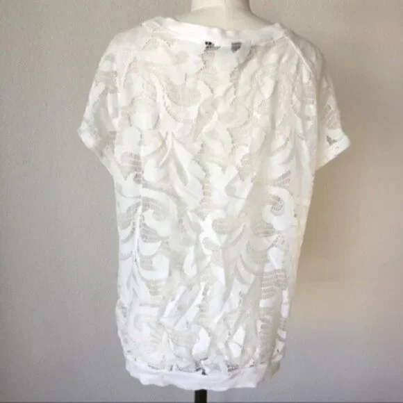 Jack by BB Dakota Top M Lace Knit White Coverup Boho Flirty Short Sleeve - Picture 6 of 9